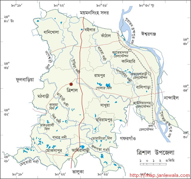 ত্রিশাল উপজেলার মানচিত্র